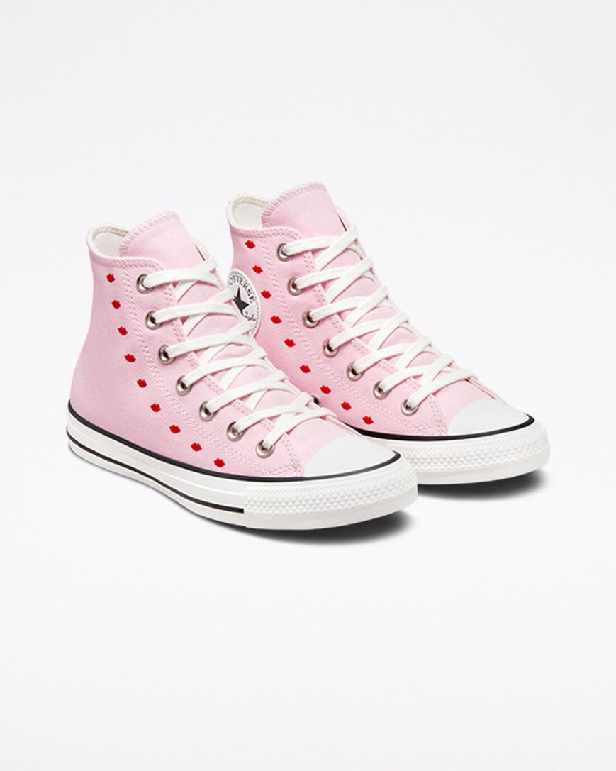 Tenis Converse Chuck Taylor All Star Embroidered Lips Cano Alto Feminino Rosa Branco | PT R0P9078